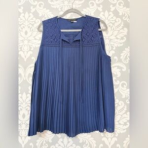 Zac & Rachel Navy Accordion Pleated Sleeveless Blouse